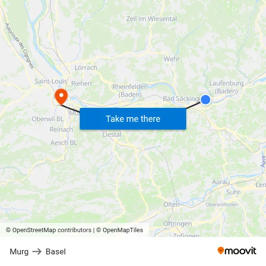 Murg to Basel map