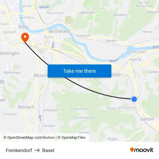 Frenkendorf to Basel map