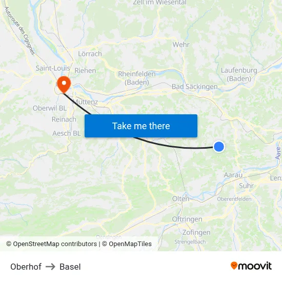 Oberhof to Basel map
