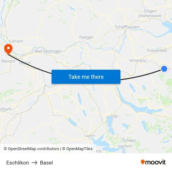 Eschlikon to Basel map
