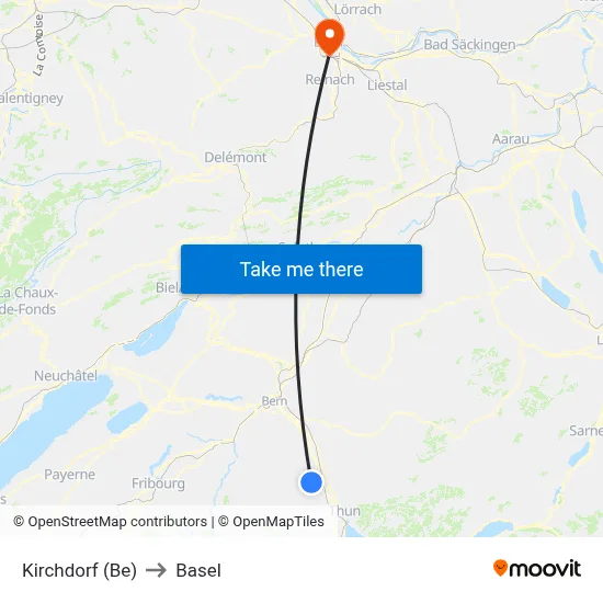 Kirchdorf (Be) to Basel map