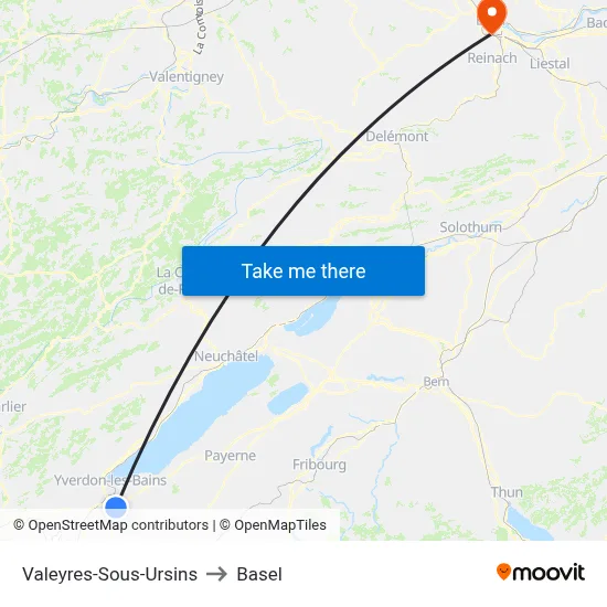 Valeyres-Sous-Ursins to Basel map