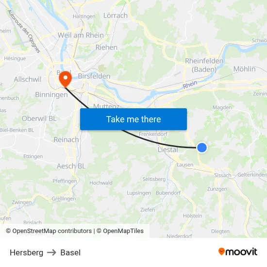 Hersberg to Basel map