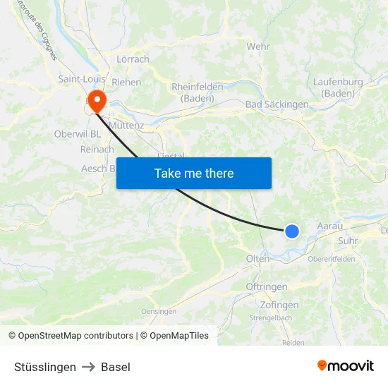 Stüsslingen to Basel map
