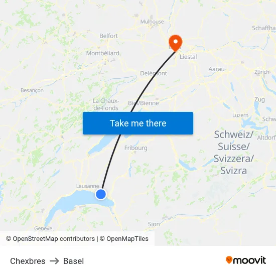 Chexbres to Basel map