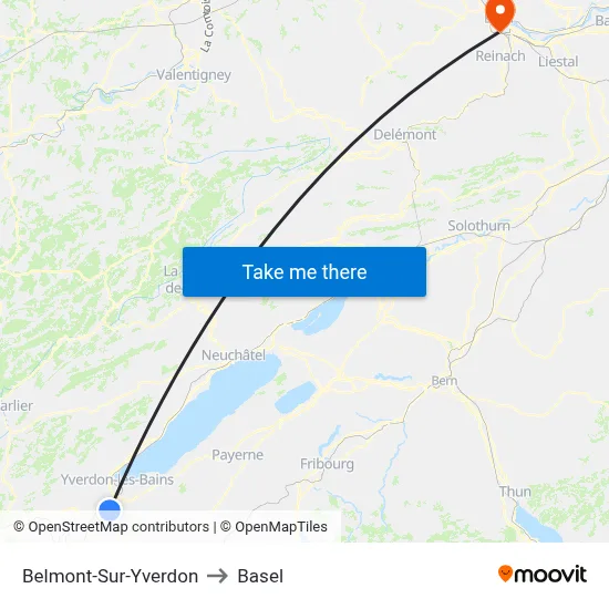 Belmont-Sur-Yverdon to Basel map