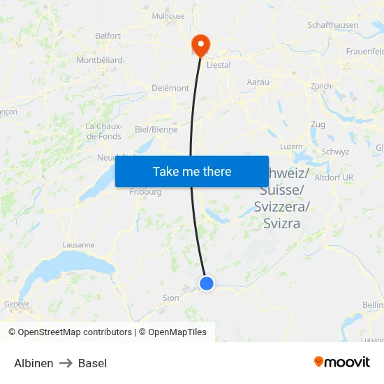 Albinen to Basel map