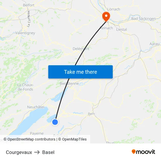 Courgevaux to Basel map