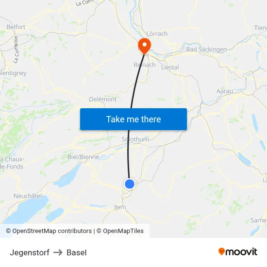 Jegenstorf to Basel map
