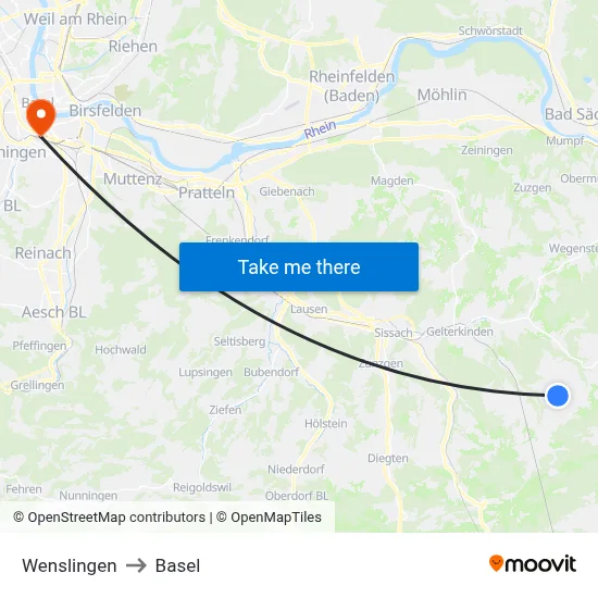 Wenslingen to Basel map