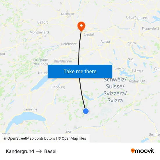 Kandergrund to Basel map