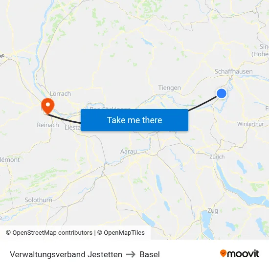 Verwaltungsverband Jestetten to Basel map