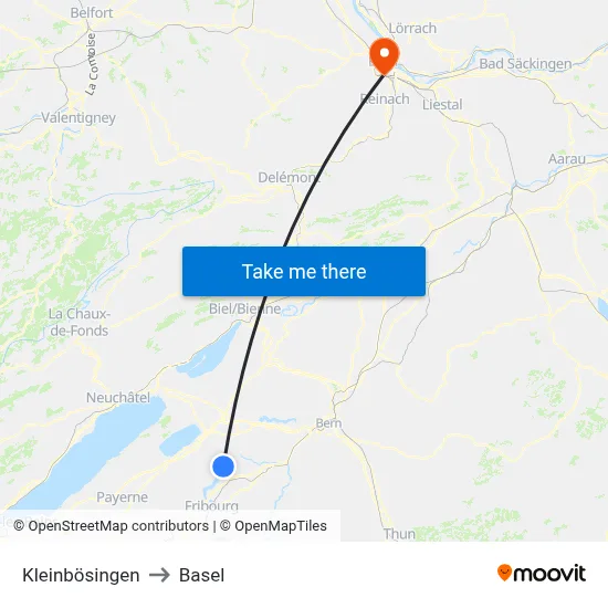 Kleinbösingen to Basel map