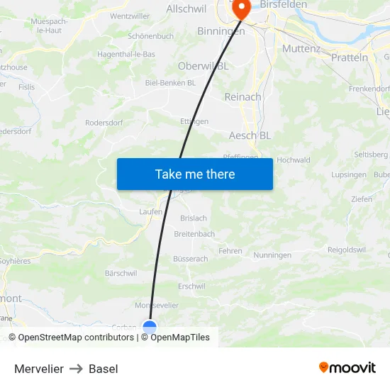 Mervelier to Basel map