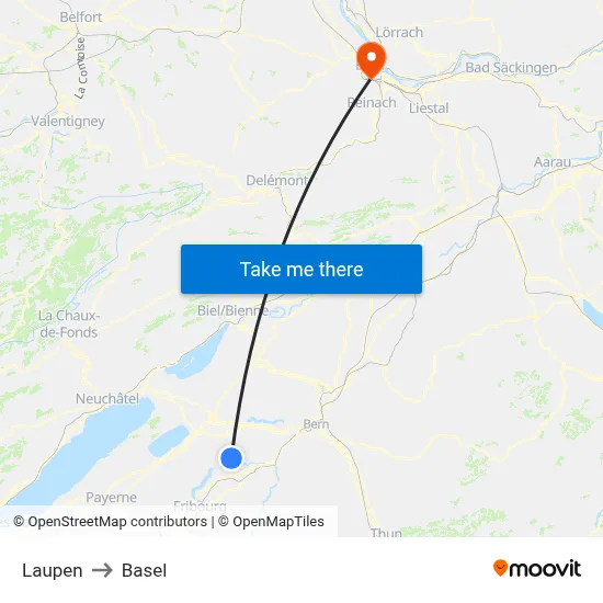 Laupen to Basel map