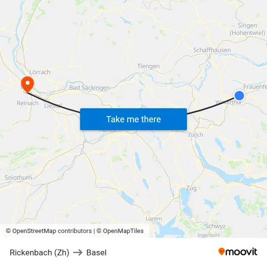 Rickenbach (Zh) to Basel map