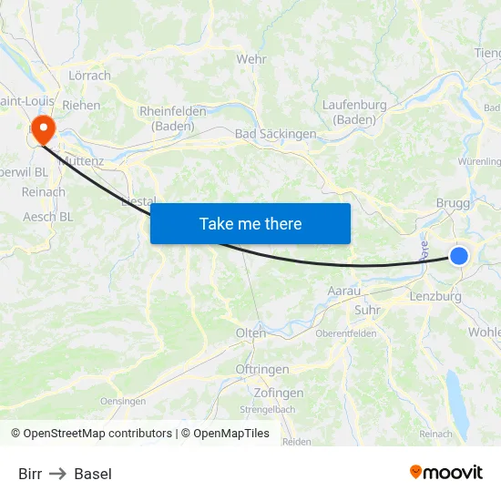 Birr to Basel map
