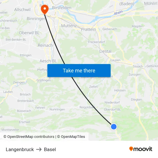 Langenbruck to Basel map