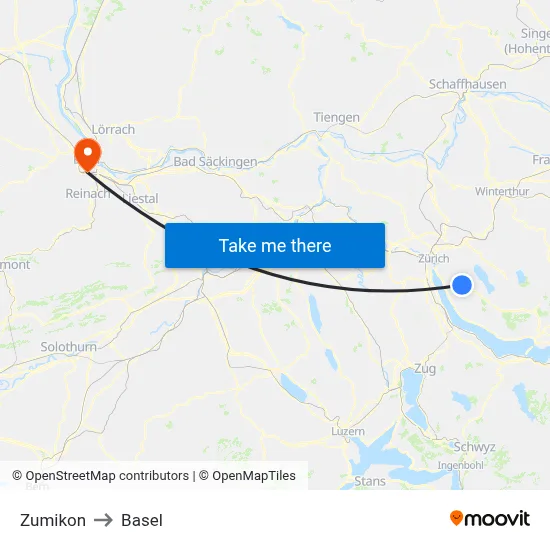 Zumikon to Basel map