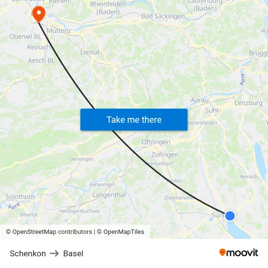Schenkon to Basel map