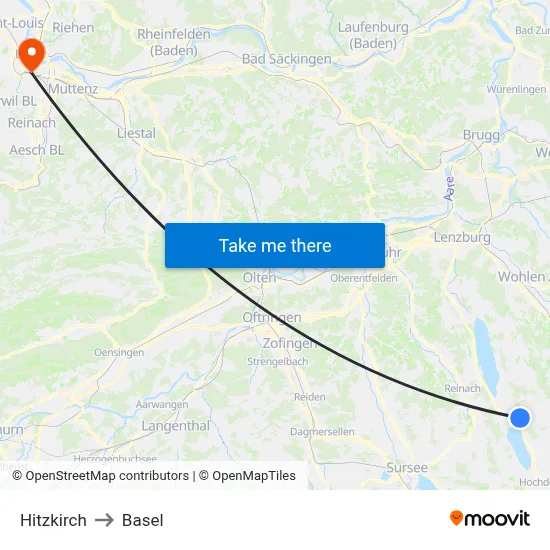 Hitzkirch to Basel map