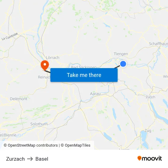 Zurzach to Basel map