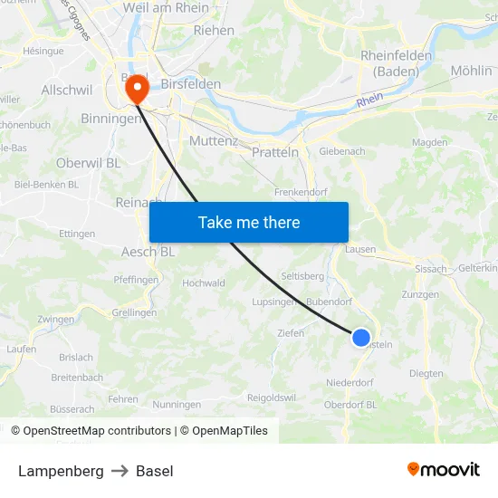 Lampenberg to Basel map