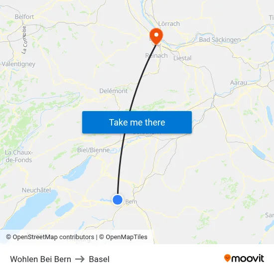 Wohlen Bei Bern to Basel map