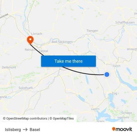 Islisberg to Basel map