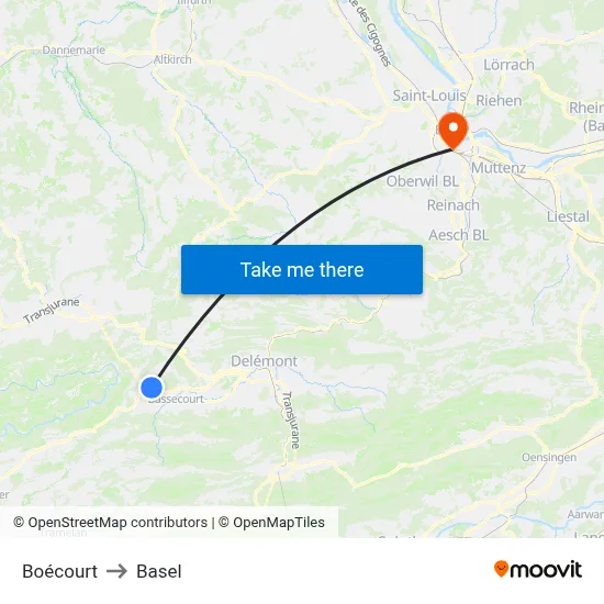 Boécourt to Basel map