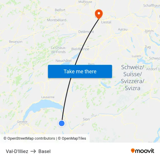Val-D'Illiez to Basel map