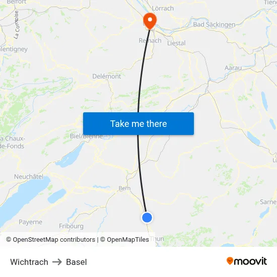 Wichtrach to Basel map