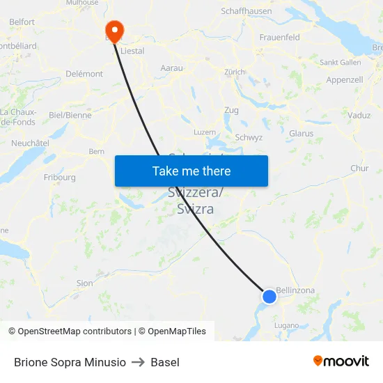 Brione Sopra Minusio to Basel map