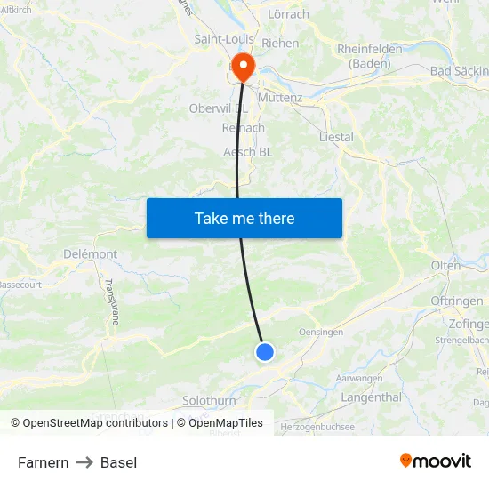 Farnern to Basel map