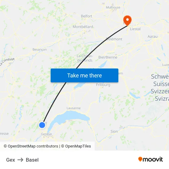 Gex to Basel map