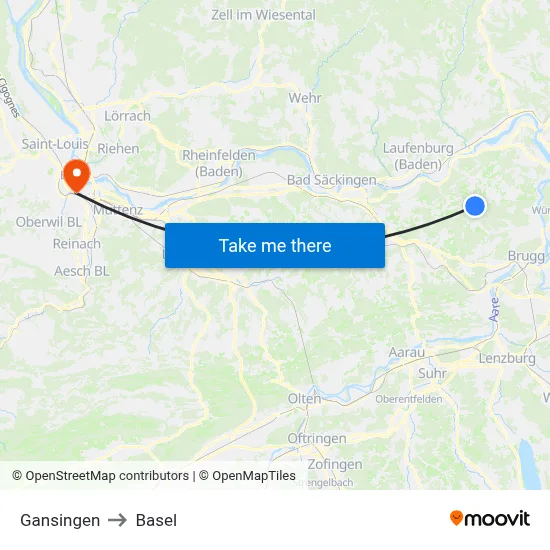 Gansingen to Basel map