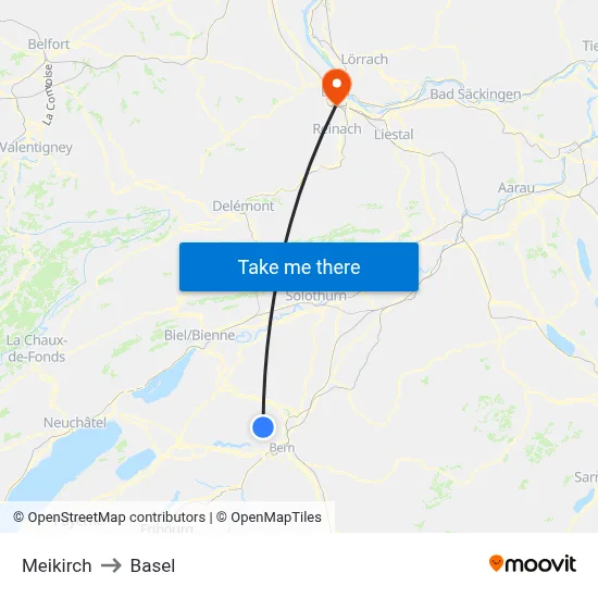 Meikirch to Basel map