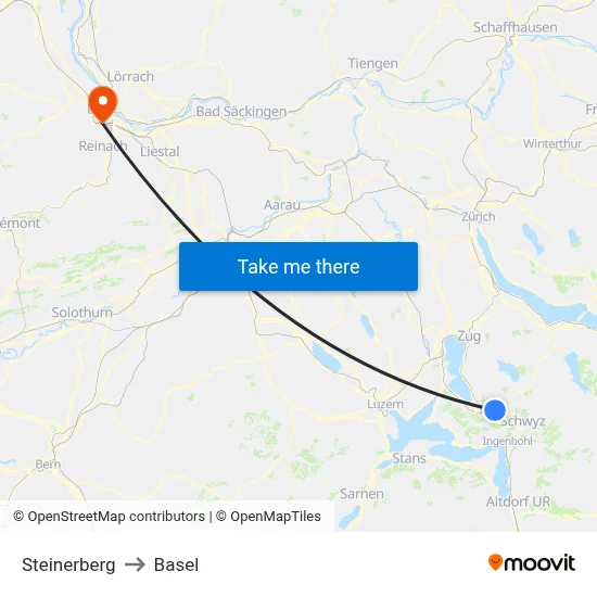 Steinerberg to Basel map