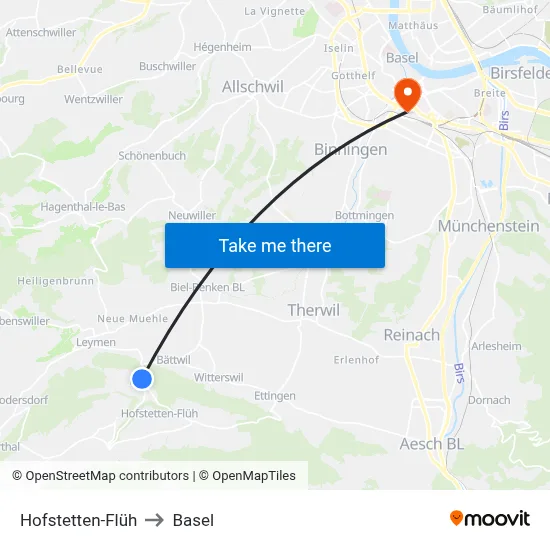 Hofstetten-Flüh to Basel map