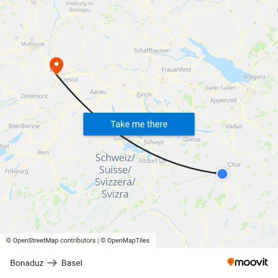 Bonaduz to Basel map