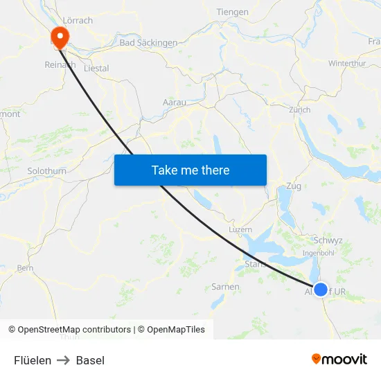 Flüelen to Basel map