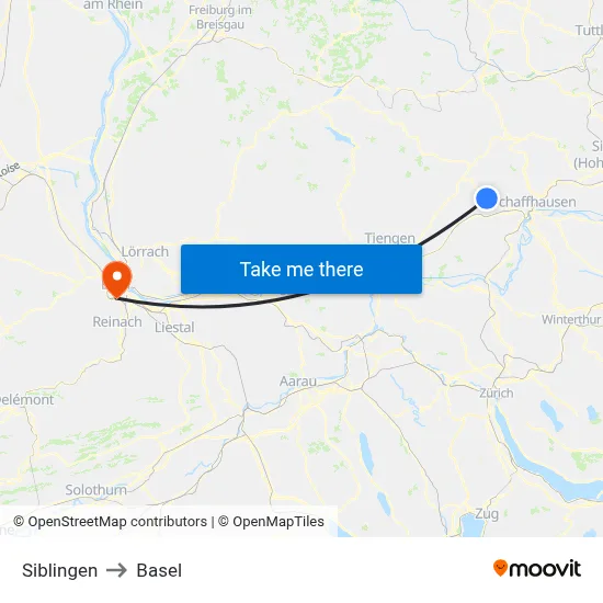 Siblingen to Basel map