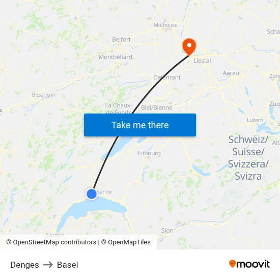 Denges to Basel map