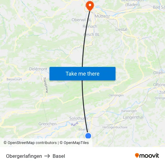 Obergerlafingen to Basel map