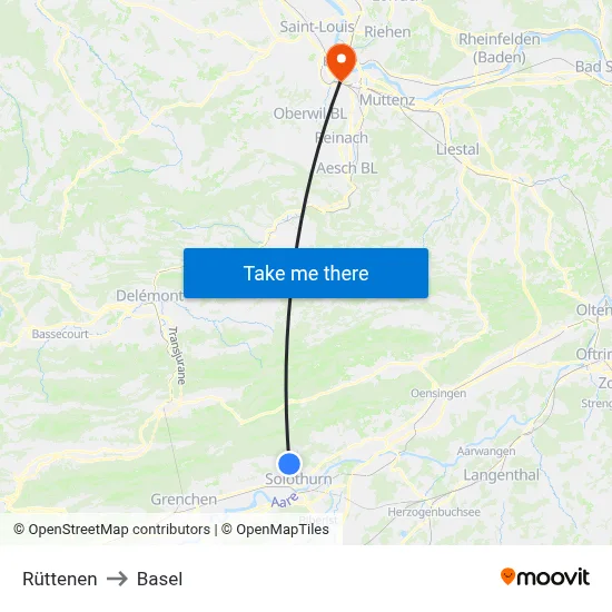 Rüttenen to Basel map