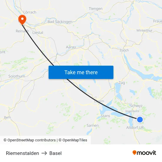 Riemenstalden to Basel map
