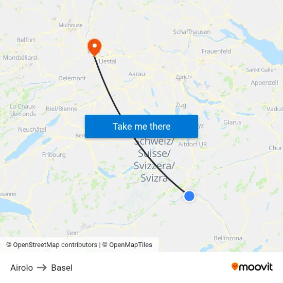 Airolo to Basel map