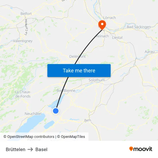 Brüttelen to Basel map