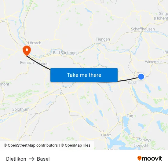Dietlikon to Basel map
