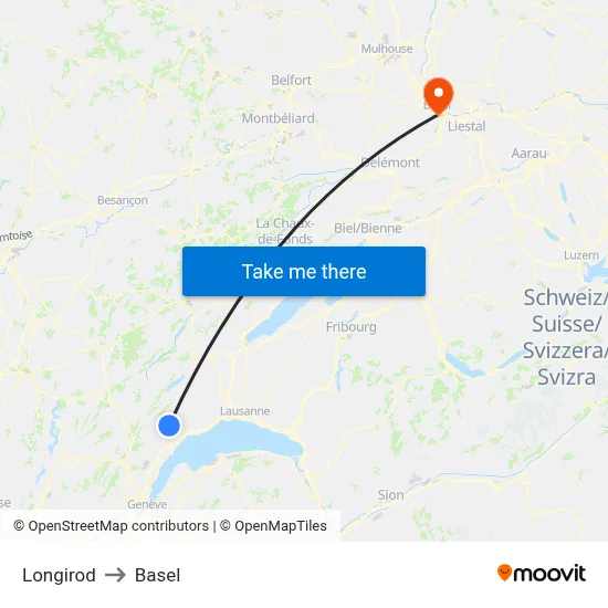 Longirod to Basel map